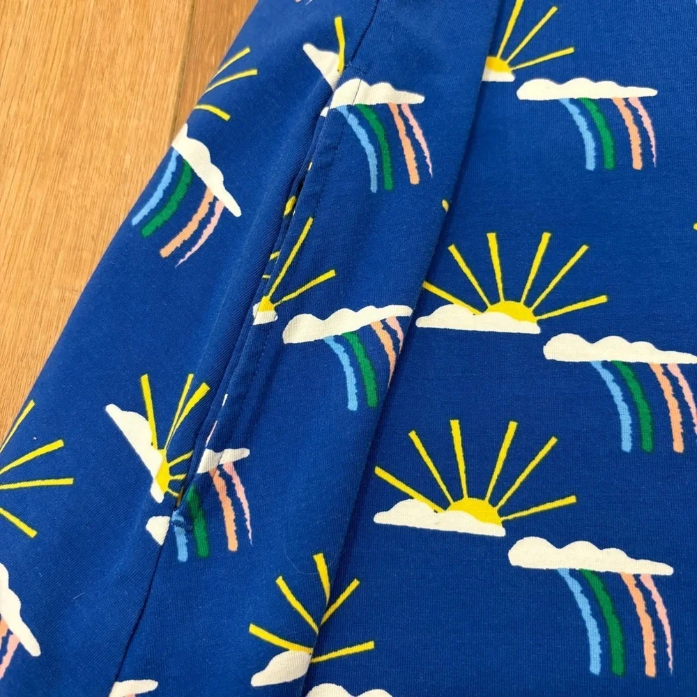 🌟HANNA ANDERSSON🌟 GIRLS SLEEVELESS SUN RAINBOW PRINT SWING KNIT DRESS BLUE 10